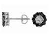 .59CT WHITE & BLACK DIAMOND 14K WHITE GOLD 3D CLUSTER FLOWER SCREW BACK EARRINGS