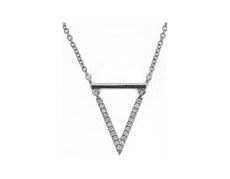 ESTATE .06CT DIAMOND 14KT WHITE GOLD 3D V SHAPE FUN NECKLACE
