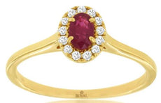 .32CT DIAMOND & AAA RUBY 14KT YELLOW GOLD OVAL & ROUND HALO FRIENDSHIP LOVE RING