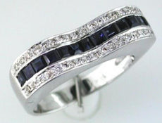 1.08CT DIAMOND & AAA SAPPHIRE 14KT WHITE GOLD 3D PRINCESS & ROUND WAVE FUN RING