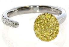 .32CT WHITE & FANCY YELLOW DIAMOND 18K 2 TONE GOLD 3D CIRCULAR PAVE TENSION RING