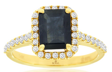 2.30CT DIAMOND & AAA SAPPHIRE 14KT YELLOW GOLD EMERALD CUT HALO ENGAGEMENT RING
