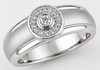 ESTATE .28CT DIAMOND 14K WHITE GOLD ROUND BEZEL FLORAL MATTE & SHINY UNISEX RING