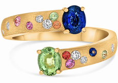 WIDE 1.10CT DIAMOND & AAA MULTI COLOR SAPPHIRE 14K YELLOW GOLD 3D OVAL LOVE RING