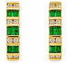1.27CT DIAMOND & AAA EMERALD 14K YELLOW GOLD ROUND & BAGUETTE SEMI HOOP EARRINGS