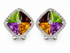 LARGE 6.3CT DIAMOND & AAA MULTI GEM 14K WHITE GOLD TRILLION GEOMETRICAL EARRINGS