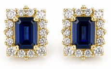 1.75CT DIAMOND & AAA SAPPHIRE 14KT YELLOW GOLD EMERALD CUT ROUND SQUARE EARRINGS