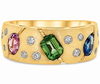 WIDE 1.62CT DIAMOND & AAA MULTI SHAPE MULTI COLOR SAPPHIRE 14KT YELLOW GOLD RING