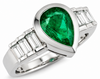 2.05CT DIAMOND & AAA EMERALD 14KT WHITE GOLD PEAR SHAPE BAGUETTE ENGAGEMENT RING