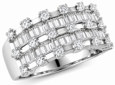 WIDE 1.30CT DIAMOND 14KT WHITE GOLD ROUND & BAGUETTE MULTI ROW ANNIVERSARY RING