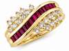 1.70CT DIAMOND & AAA RUBY 14KT YELLOW GOLD ROUND & BAGUETTE CRISS CROSS FUN RING