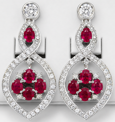 3.87CT DIAMOND & AAA RUBY 14KT WHITE GOLD 3D INFINITY TEAR DROP HANGING EARRINGS