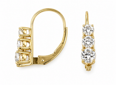 .75CT DIAMOND 14KT YELLOW GOLD ROUND 3 STONE JOURNEY LEVERBACK HANGING EARRINGS