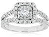 LARGE .96CT DIAMOND 14KT WHITE GOLD 3D PRINCESS ROUND & BAGUETTE ENGAGEMENT RING
