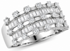 WIDE 1.30CT DIAMOND 14KT WHITE GOLD ROUND & BAGUETTE MULTI ROW ANNIVERSARY RING