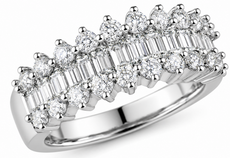 WIDE 1.75CT DIAMOND 14KT WHITE GOLD ROUND & BAGUETTE GRADUATING ANNIVERSARY RING