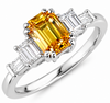 1.62CT DIAMOND & AAA CITRINE 14KT WHITE GOLD CUSHION CUT 5 STONE ENGAGEMENT RING