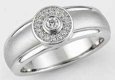 ESTATE .28CT DIAMOND 14K WHITE GOLD ROUND BEZEL FLORAL MATTE & SHINY UNISEX RING