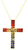 2.38CT AAA MULTI COLOR SAPPHIRE 18KT YELLOW GOLD RAINBOW CROSS FLOATING PENDANT
