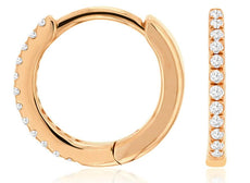 ESTATE .07CT DIAMOND 14KT ROSE GOLD 3D CLASSIC ROUND HUGGIE HANGING EARRINGS