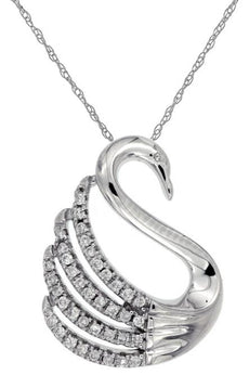 ESTATE .10CT DIAMOND 14KT WHITE GOLD 3D CLASSIC HAPPY SWAN FUN FLOATING PENDANT
