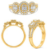 .66CT DIAMOND 14KT YELLOW GOLD ROUND & BAGUETTE CLUSTER PAST PRESENT FUTURE RING
