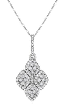.37CT DIAMOND 14K WHITE GOLD 3D ROUND GEOMETRICAL SQUARE FLORAL FLOATING PENDANT
