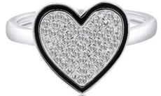 .23CT DIAMOND & BLACK ENAMEL 14KT WHITE GOLD CLASSIC PAVE HEART SHAPE LOVE RING