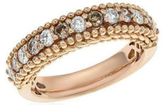 1.26CT WHITE & CHOCOLATE FANCY DIAMOND 18KT ROSE GOLD 3D ROUND ANNIVERSARY RING