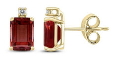 .94CT DIAMOND & AAA GARNET 14KT YELLOW GOLD 3D ROUND & EMERALD CUT STUD EARRINGS