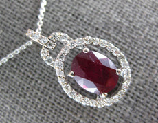 1.59CT DIAMOND & AAA RUBY 14KT WHITE GOLD OVAL & ROUND LOVE KNOT PENDANT #27261