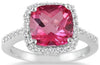 2.78CT DIAMOND & AAA PINK TOPAZ 14KT WHITE GOLD 3D CUSHION CUT & ROUND HALO RING