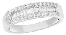 .57CT DIAMOND 18KT WHITE GOLD 3D ROUND & BAGUETTE 3 ROW CLASSIC ANNIVERSARY RING