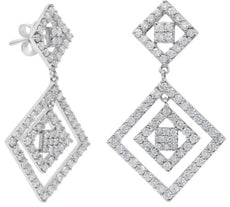 2.51CT DIAMOND 18KT WHITE GOLD 3D ROUND MULTI GEOMETRICAL FUN HANGING EARRINGS