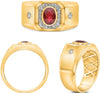 1.34CT DIAMOND & AAA RUBY 14KT YELLOW GOLD OVAL & ROUND BEZEL OCTAGON MENS RING