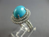 LARGE .95CT DIAMOND & AAA TURQUOISE 14K WHITE GOLD 3D OVAL & ROUND HALO FUN RING