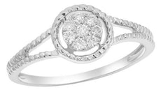 ESTATE .15CT DIAMOND 14KT WHITE GOLD 3D CLASSIC ROUND FLOWER ROPE FUN LOVE RING