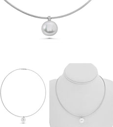.02CT DIAMOND & AAA SOUTH SEA PEARL 18KT WHITE GOLD SOLITAIRE FLOATING NECKLACE