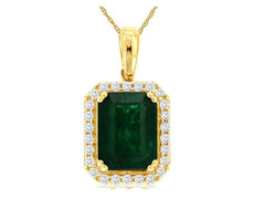 2.35CT DIAMOND & AAA EMERALD 14KT YELLOW GOLD 3D ROUND & BAGUETTE HALO PENDANT
