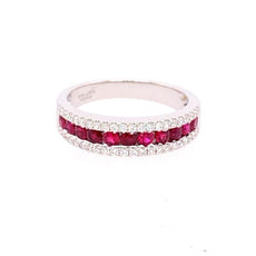 .94CT DIAMOND & AAA RUBY 18KT WHITE GOLD CHANNEL 3 ROW WEDDING ANNIVERSARY RING
