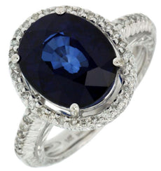 6.77CT DIAMOND & AAA SAPPHIRE 14KT WHITE GOLD OVAL & ROUND HALO ENGAGEMENT RING