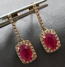 1.20CT DIAMOND & AAA RUBY 14K ROSE GOLD OVAL & ROUND SQUARE FUN HANGING EARRINGS