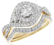 .96CT DIAMOND 14KT YELLOW GOLD ROUND HALO INFINITY ENGAGEMENT WEDDING RING SET