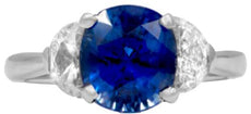 4.72CT DIAMOND & AAA SAPPHIRE PLATINUM ROUND & MOON CUT 3 STONE ENGAGEMENT RING