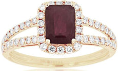 1.55CT DIAMOND & AAA RUBY 14K YELLOW GOLD 3D EMERALD CUT & ROUND ENGAGEMENT RING