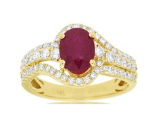 1.88CT DIAMOND & AAA RUBY 14KT YELLOW GOLD 3D OVAL & ROUND SWIRL ENGAGEMENT RING