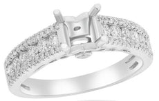 .63CT DIAMOND 14KT WHITE GOLD 3D ROUND 3 ROW SQUARE SEMI MOUNT ENGAGEMENT RING