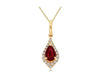 ESTATE .52CT DIAMOND & AAA RUBY 14K YELLOW GOLD PEAR SHAPE HALO FLOATING PENDANT