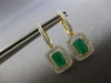 2.2CT DIAMOND & AAA EMERALD 14KT 2 TONE GOLD 3D SQUARE LEVERBACK EARRINGS #28137