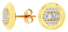 ESTATE .48CT DIAMOND 14K YELLOW GOLD ROUND & BAGUETTE CIRCULAR FUN STUD EARRINGS